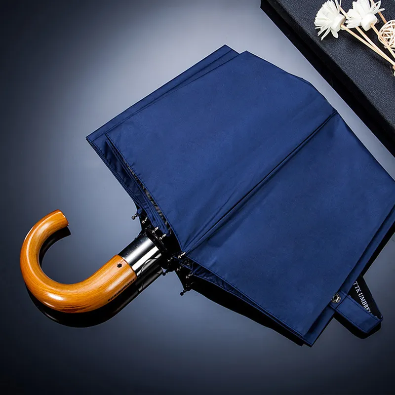 compact umbrella wooden handle