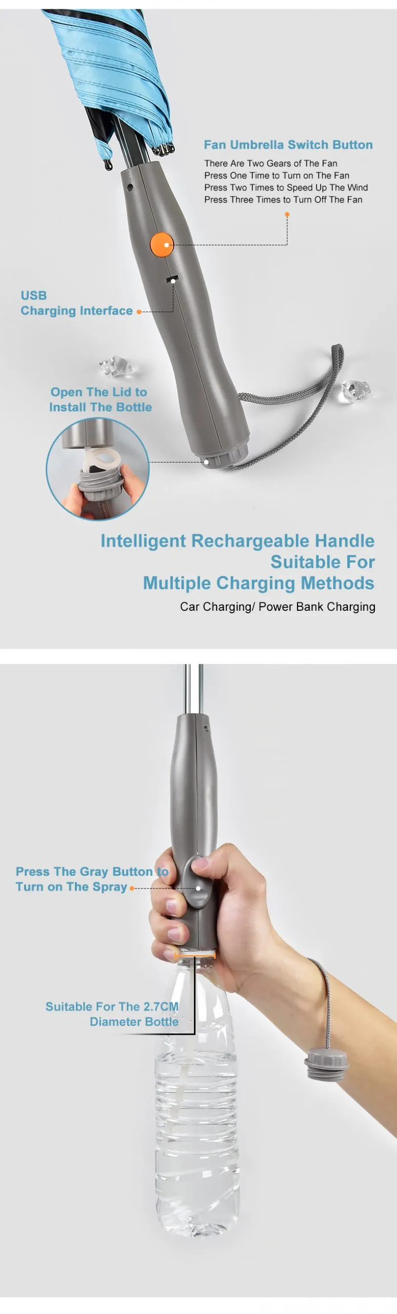 umbrella come with build-in fan and a water spray umbrella come with build-in fan and a water spray