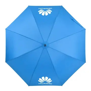 Top view of a custom branded blue umbrella