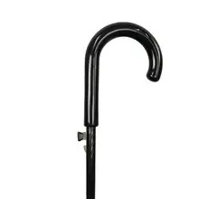 Black open umbrella crook handle close-up