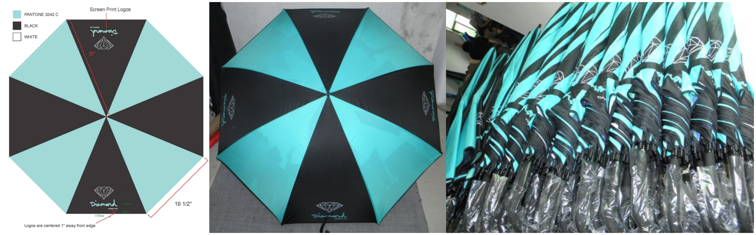 Custom Order — USA — Straight-Shaft Automatic Double-Layer Fiberglass Golf Umbrella — Design Renderings & Product Photos