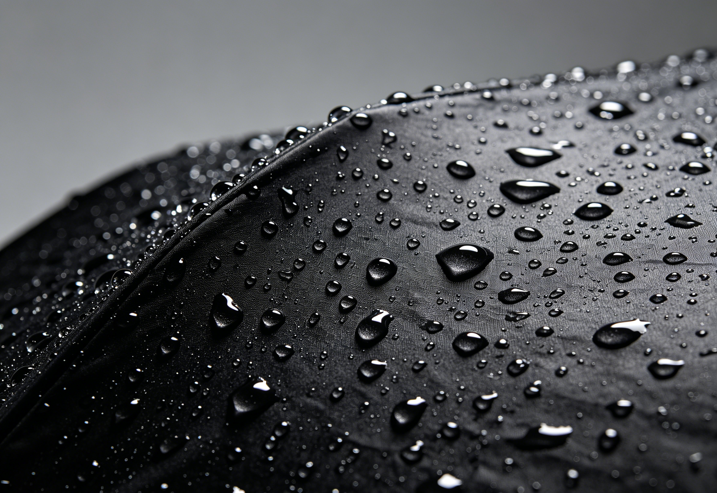 Black nylon umbrella fabric with water droplets