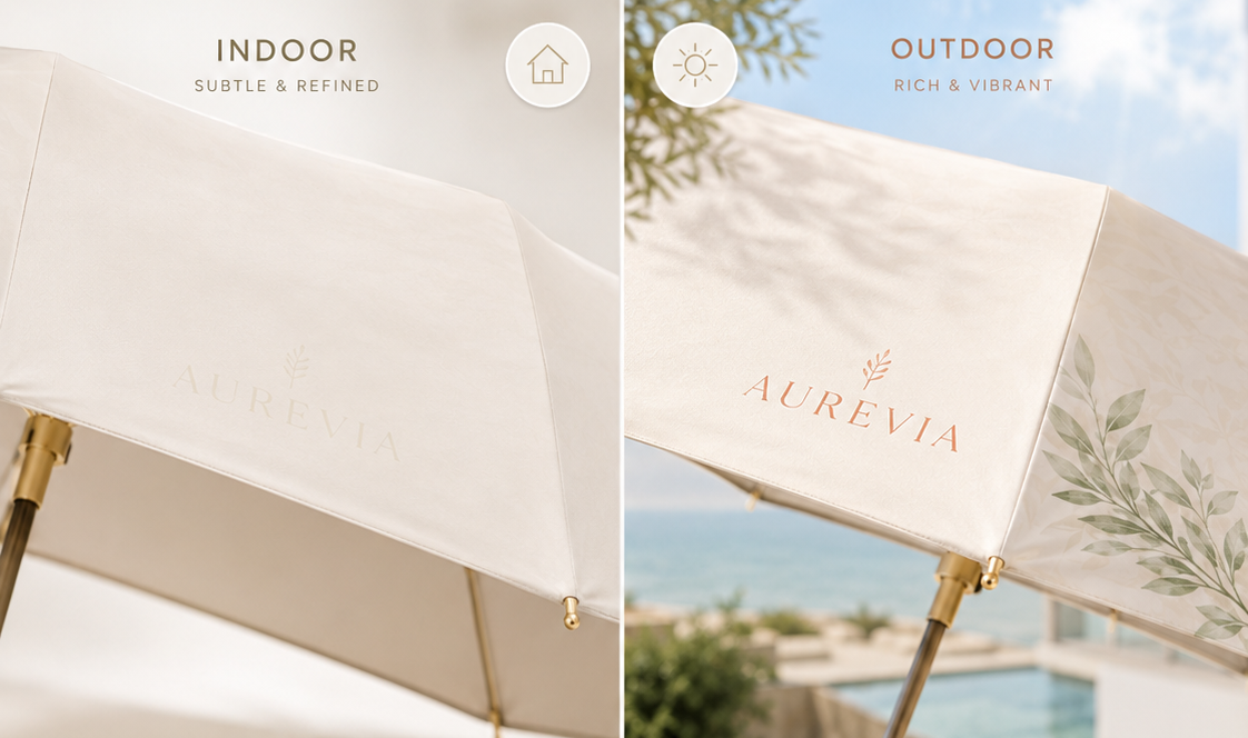 UV-reactive photochromic printing on custom sun umbrellas