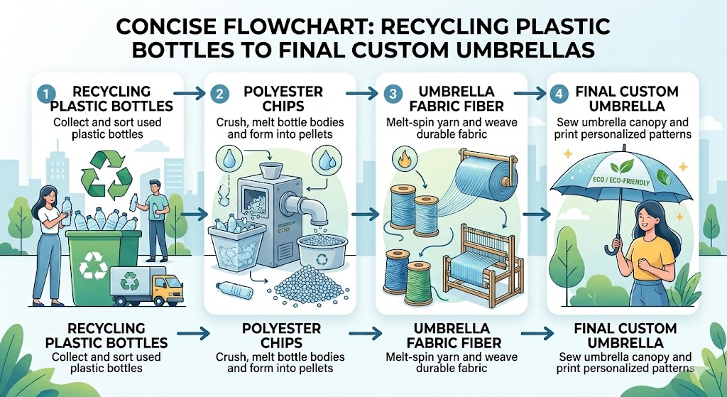 The process of recycling plastic bottles into GRS certified RPET umbrella fabric