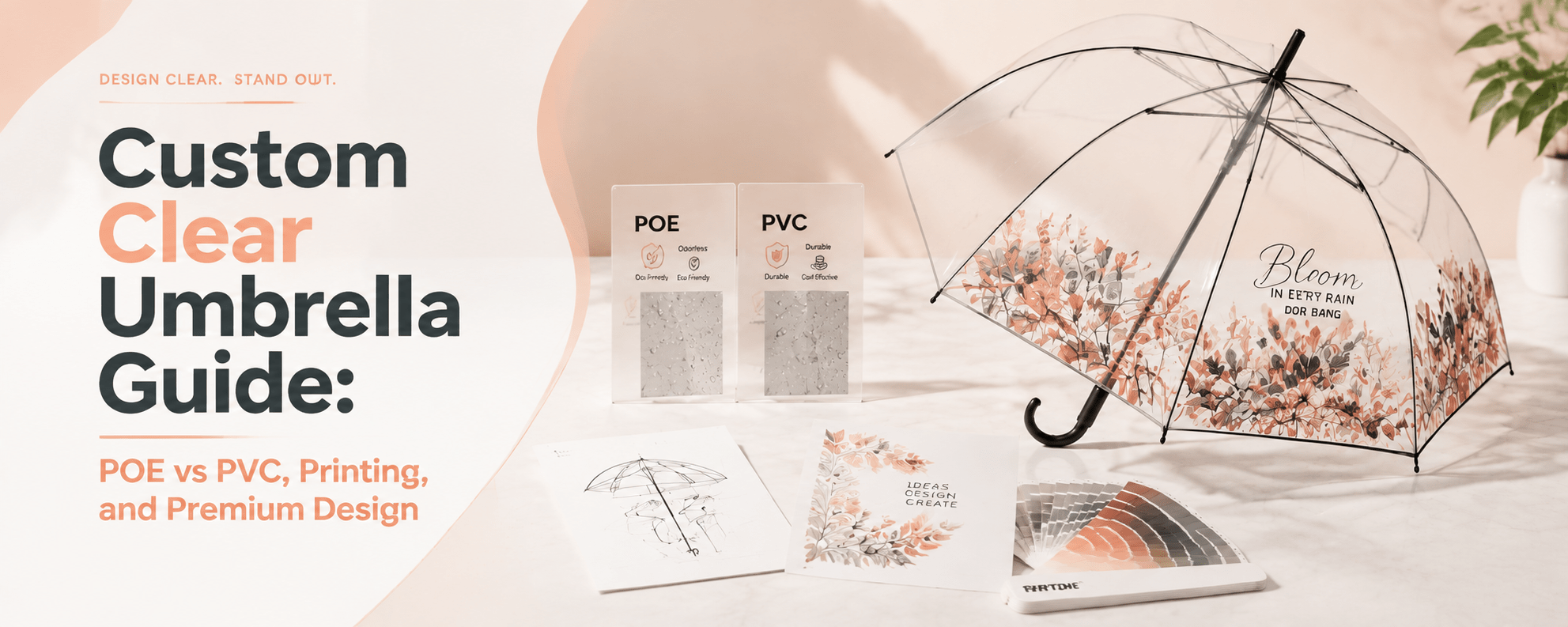 Custom Clear Umbrella Guide: POE vs PVC, Printing, and Premium Design