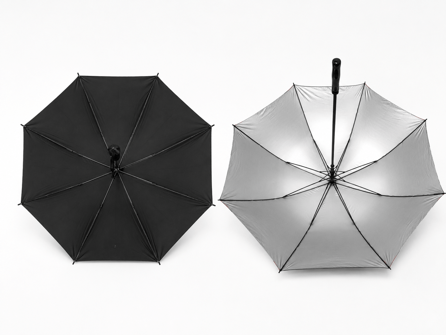 Custom UV protection golf and folding umbrellas for promotional wholesale, showcasing heavy-duty sun-blocking silver-coated inner canopy technology and durable frame construction provided by the manufacturer.