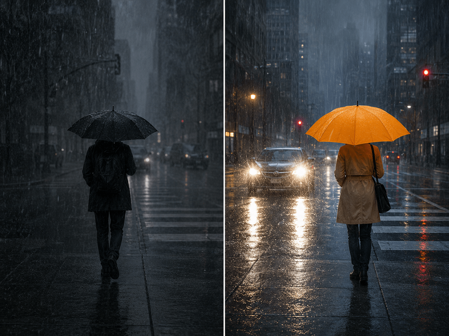 Safety component comparison for custom corporate umbrellas, demonstrating the long-term utility of high-visibility colorful canopies versus standard black options provided by the manufacturer for high-end wholesale merchandise and corporate safety programs.
