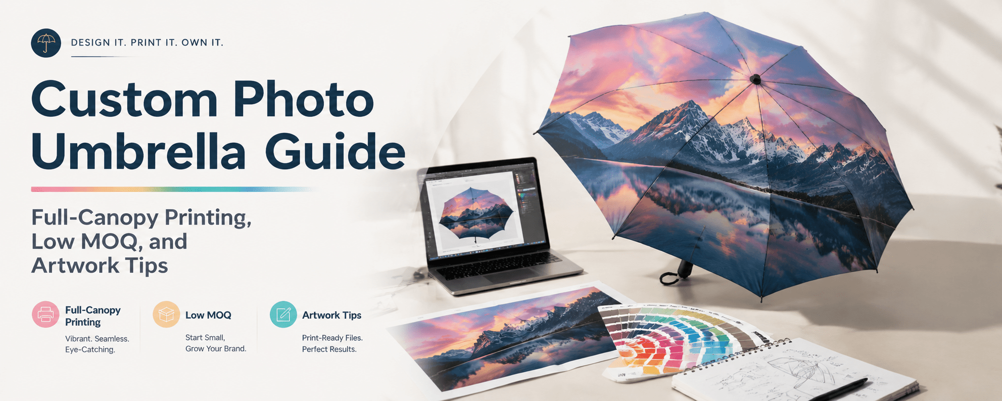 Custom Photo Umbrella Guide: Full-Canopy Printing, Low MOQ, and Artwork Tips